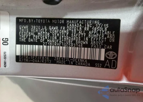 2016 Toyota Corolla L from USA, damaged, VIN 2T1BURHE1GC583146